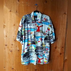 Jams World Vintage Multicolor Neutical Themed Button Down Shirt Men's Size XL